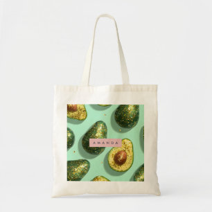 Personalised Pastel Glitter Avocado Design Tote Bag