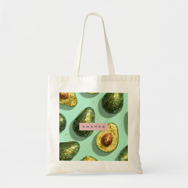 Personalised Pastel Glitter Avocado Design Tote Bag (Front)