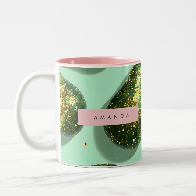 Personalised Pastel Glitter Avocado Design Two-Tone Coffee Mug (Left)