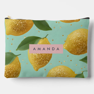 Personalised Pastel Glitter Lemon Style Accessory Pouch