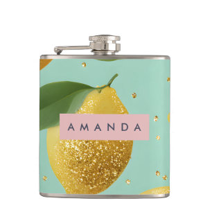 Personalised Pastel Glitter Lemon Style Hip Flask