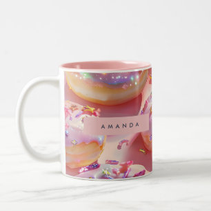 Personalised Pastel Glittering Pink Doughnut Dream Two-Tone Coffee Mug
