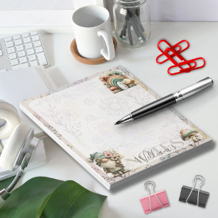 Personalised Pastel Gnome & Mushroom Floral Spring Notepad