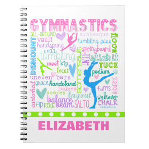 Personalised Pastel Gymnastics Words Typography Notebook