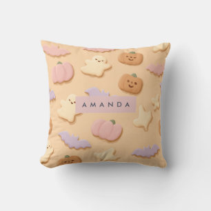 Personalised Pastel Halloween Cookie Ghost Bat Cushion