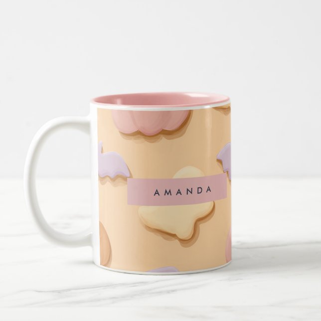 Personalised Pastel Halloween Cookie Ghost Bat Two-Tone Coffee Mug (Left)