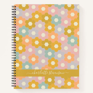 Personalised Pastel Honeycomb Floral Pattern Name Notebook