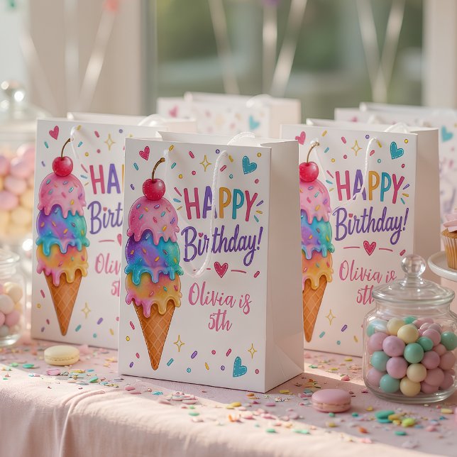 Personalised Pastel Ice Cream Birthday  Medium Gift Bag (Creator Uploaded)