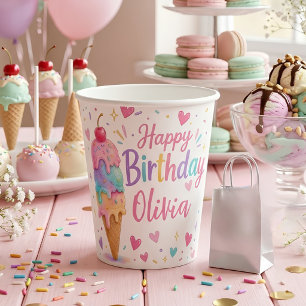 Personalised Pastel Ice Cream Birthday  Paper Cups