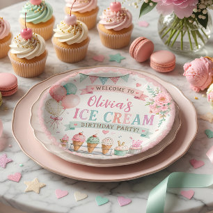 Personalised Pastel Ice Cream Birthday Paper Plate
