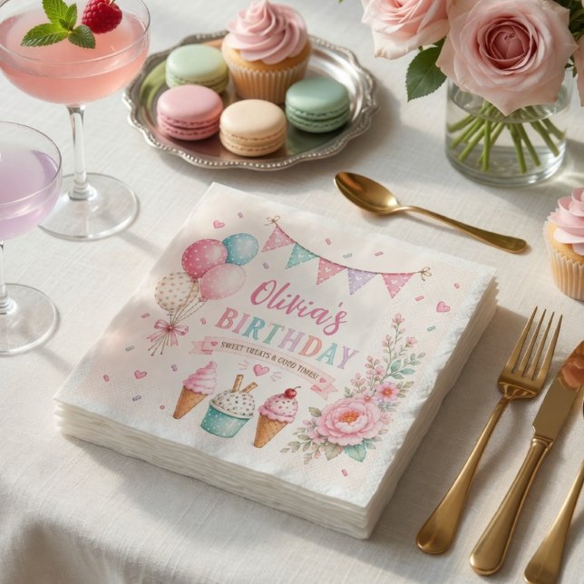 Personalised Pastel Ice Cream Birthday Party  Napkin (Creator Uploaded)