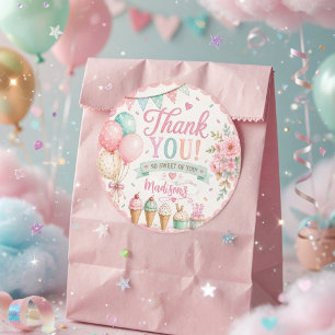 Personalised Pastel Ice Cream Birthday Thank You Classic Round Sticker