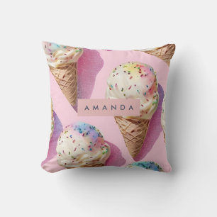 Personalised Pastel Ice Cream Cone with Sprinkles Cushion