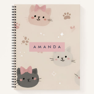 Personalised Pastel Kawaii Cat Face Pattern Notebook