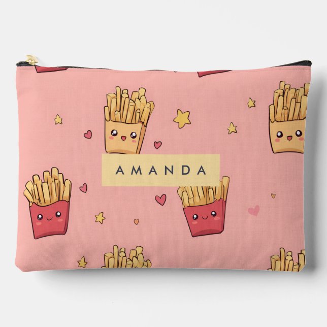 Personalised Pastel Kawaii French Fries Pattern Accessory Pouch (Front)