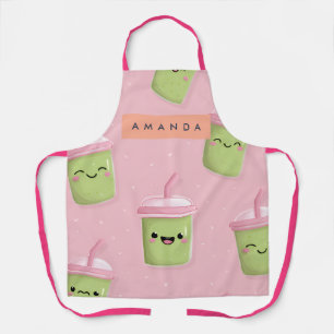 Personalised Pastel Kawaii Matcha Milk Tea Apron