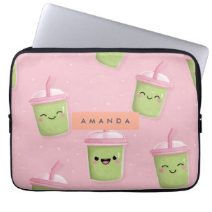 Personalised Pastel Kawaii Matcha Milk Tea Laptop Sleeve