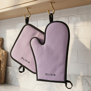 Personalised Pastel Lavender Oven Mitt & Pot Holder Set