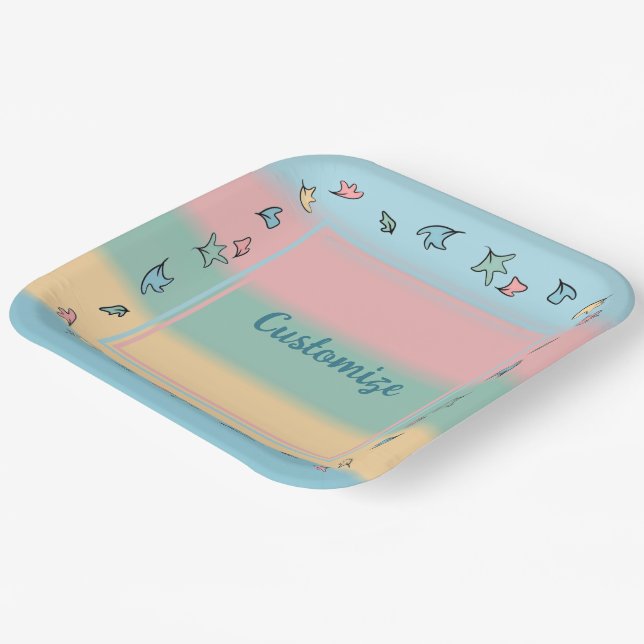 Personalised Pastel Leaves Colourful Paper Plate (Angled)