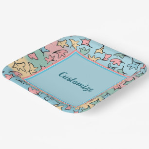 Personalised Pastel Leaves Colourful Paper Plate