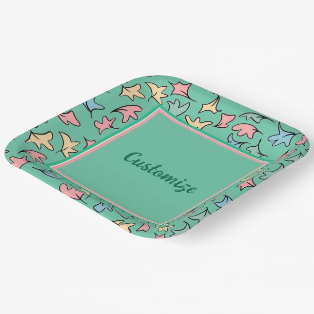 Personalised Pastel Leaves Green Paper Plate (Angled)