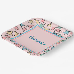 Personalised Pastel Leaves Pink Paper Plate