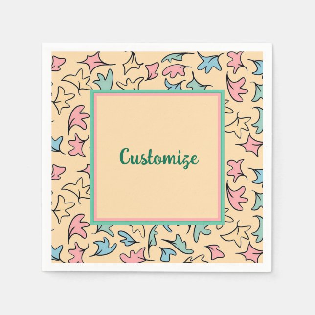 Personalised Pastel Leaves Yellow Napkin (Front)