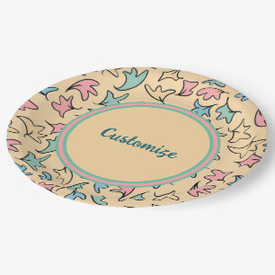 Personalised Pastel Leaves Yellow Paper Plate