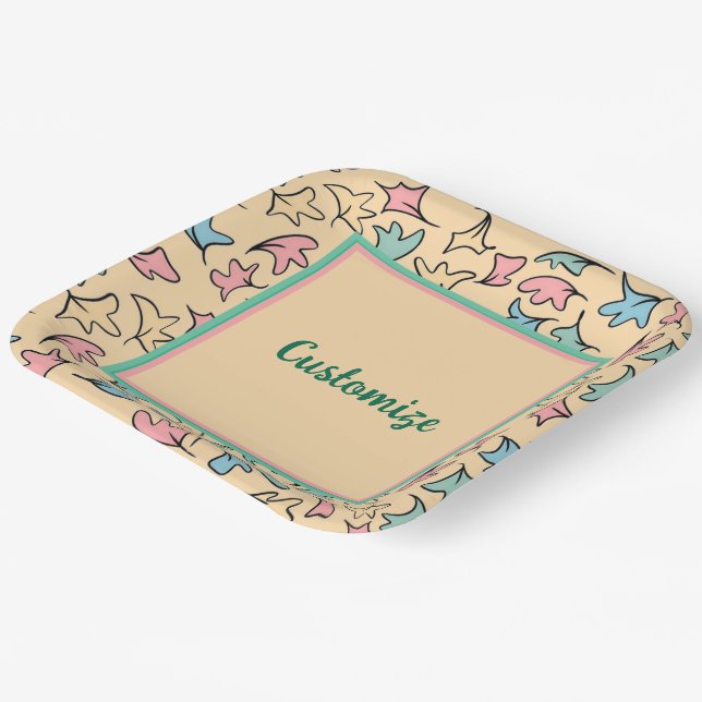 Personalised Pastel Leaves Yellow Paper Plate (Angled)