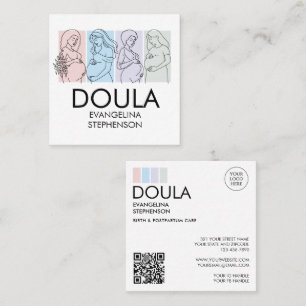 Personalised Pastel Line Art DOULA Square Business Card