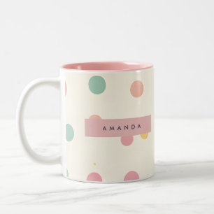 Personalised Pastel Macaron Polka Dot Two-Tone Coffee Mug