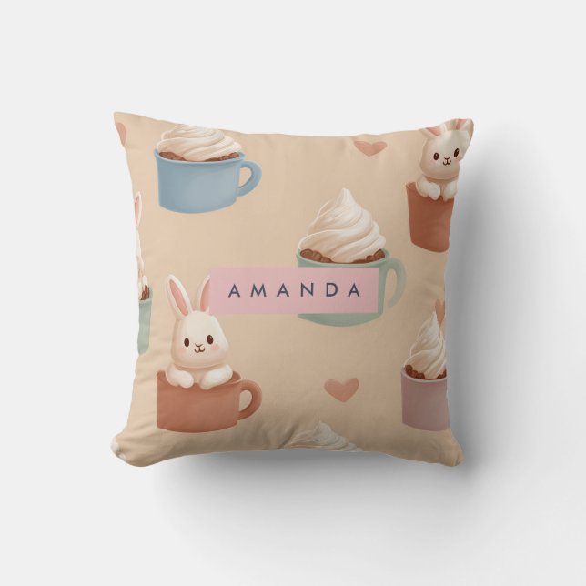 Personalised Pastel Macarons & Almond Pattern Cushion (Front)