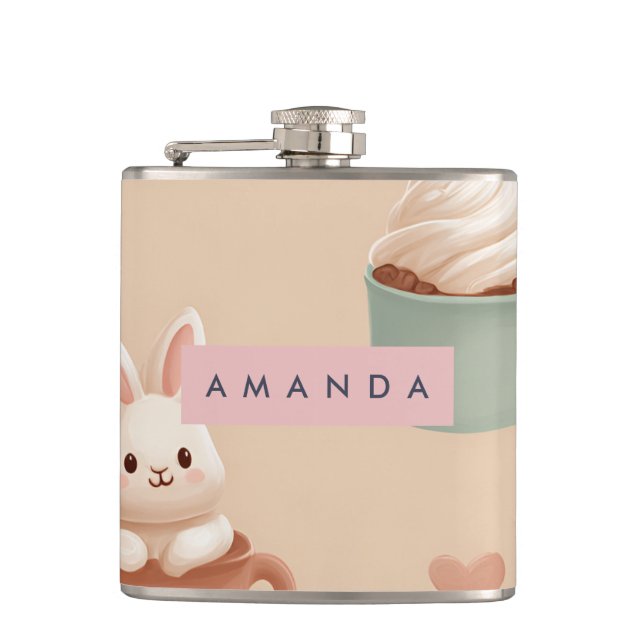 Personalised Pastel Macarons & Almond Pattern Hip Flask (Front)