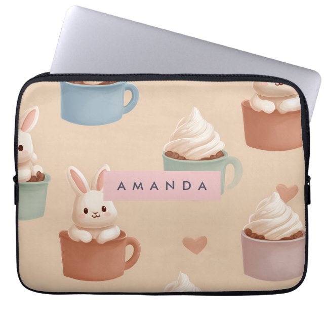 Personalised Pastel Macarons & Almond Pattern Laptop Sleeve (Front)