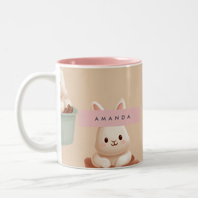 Personalised Pastel Macarons & Almond Pattern Two-Tone Coffee Mug (Left)
