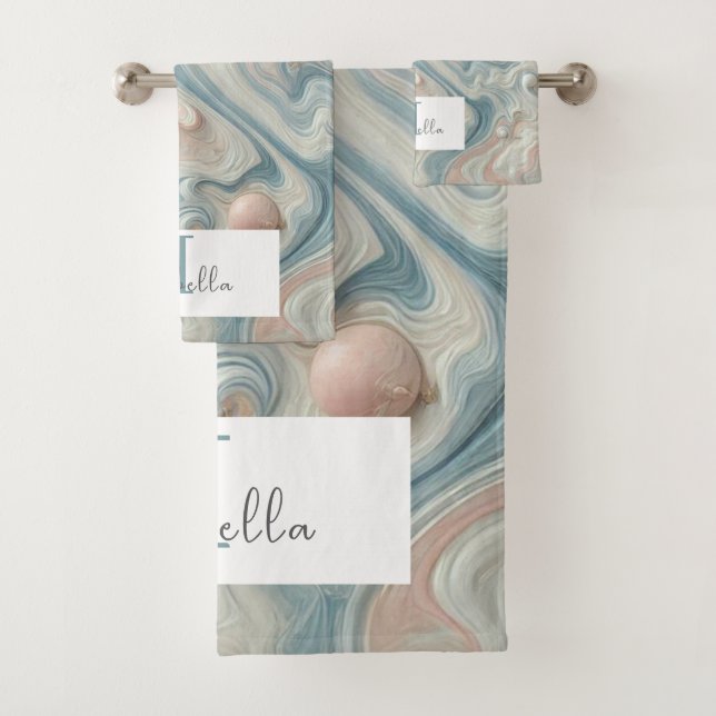 Personalised Pastel Marble Bathroom Towel Set (Insitu)