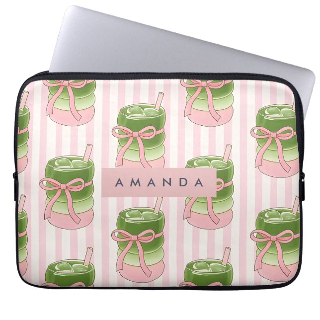 Personalised Pastel Matcha Cups Pattern Laptop Sleeve (Front)