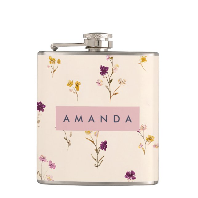 Personalised Pastel Meadow Blooms Hip Flask (Front)