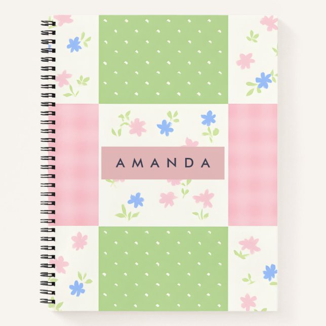 Personalised Pastel Patchwork Floral Pattern Notebook (Front)