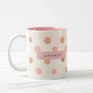 Personalised Pastel Peach & Blush Polka Dot Two-Tone Coffee Mug