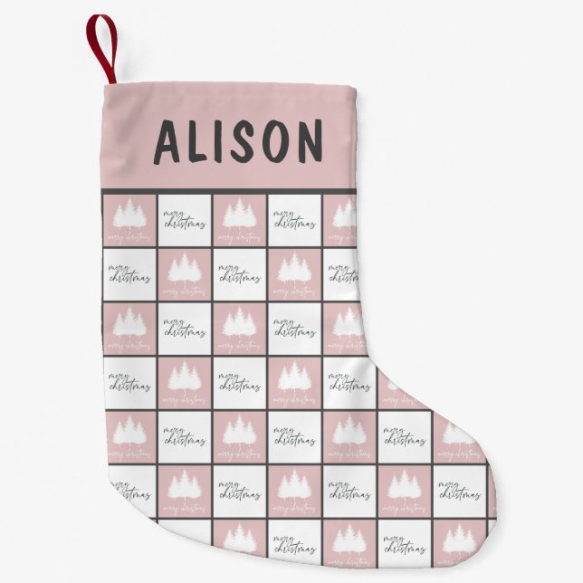 Personalised Pastel Pink and White pattern Small Christmas Stocking (Front)