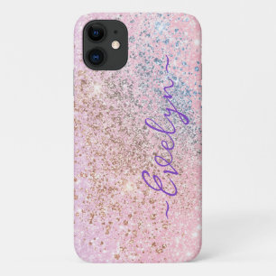 Personalised pastel pink blue glitter Case-Mate iPhone case