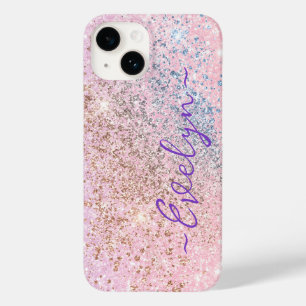 Personalised pastel pink blue glitter Case-Mate iPhone 14 case