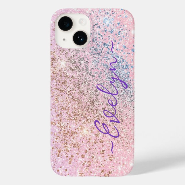 Personalised pastel pink blue glitter Case-Mate iPhone case (Back)