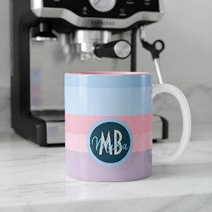 Personalised Pastel Pink & Blue Striped Name Two-Tone Coffee Mug