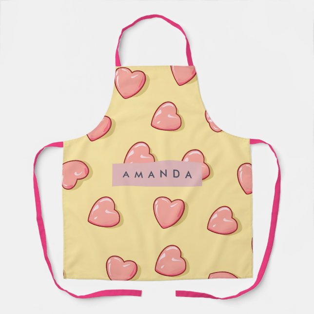 Personalised Pastel Pink Candy Heart  Apron (Front)