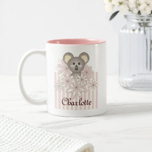 Personalised Pastel Pink Cute Koala Girls Kids Two-Tone Coffee Mug