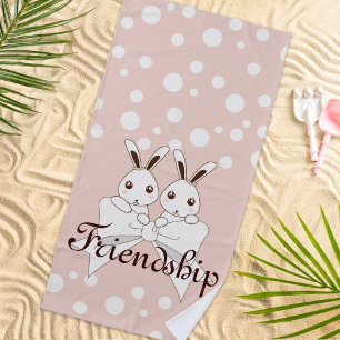 Personalised Pastel Pink Cute Twin Bunny Kids Beach Towel