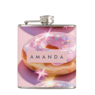 Personalised Pastel Pink Doughnut Sparkle Hip Flask