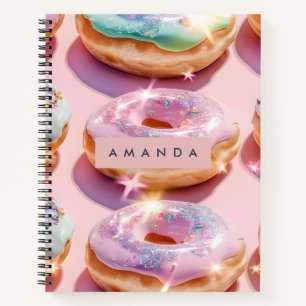 Personalised Pastel Pink Doughnut Sparkle Notebook